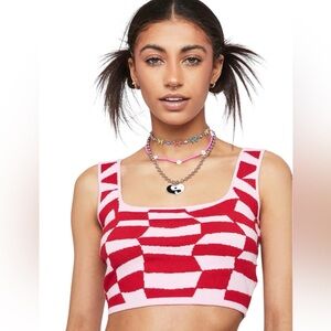 Pretty Garbage Pink Red Crop Top Sleeveless Sweater Tank Top Large NWT Valentine